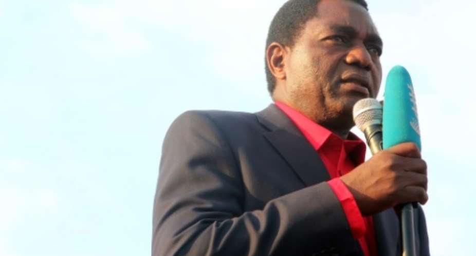 Main Zambian opposition party United Party for National Development presidential candidate Hakainde Hichilema delivers a speech during a last presidential campaign rally on August 10, 2016 in Lusaka.  By Dawood SALIM (AFP/File)