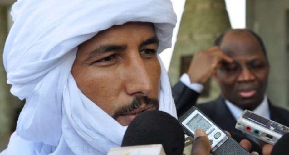Head of Mali's Tuareg MNLA group, Bilal Ag Acherif, speaks to the press on November 16, 2012 in Ouagadougou.  By Ahmed Ouoba AFPFile