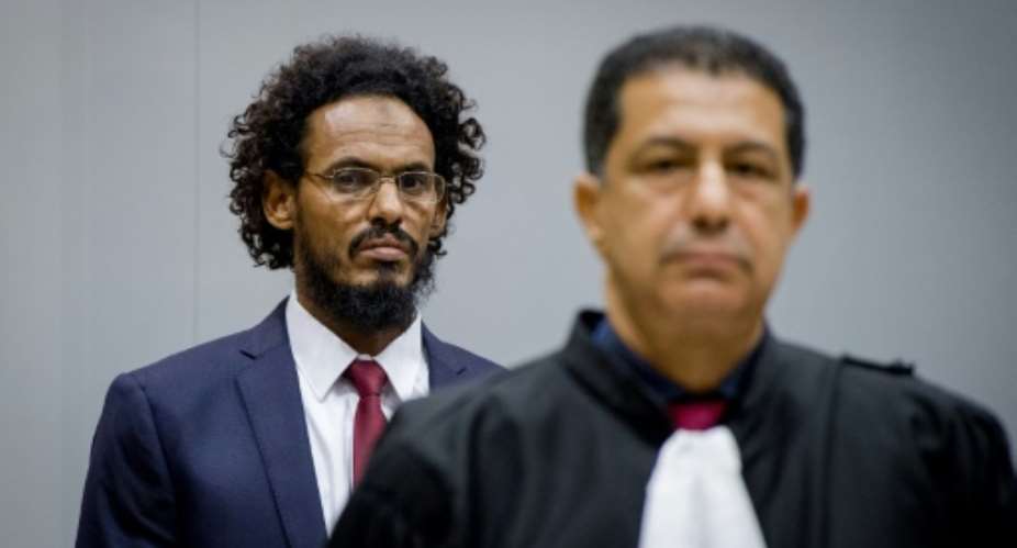 Alleged Al-Qaeda-linked Islamist militant Ahmad al-Faqi al-Mahdi L arrives at the International Criminal Court in The Hague on on September 30, 2015.  By Robin Van Lonkhuijsen ANPAFP