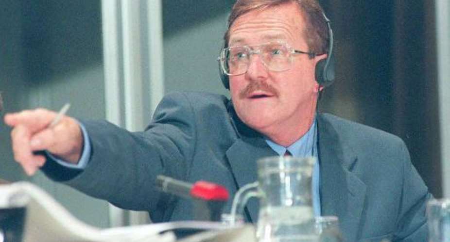 Clive Derby-Lewis during a hearing for his part in the murder of Communist Party leader Chris Hani in Pretoria on August 18, 1997.  By Walter Dhladhla AFPFile