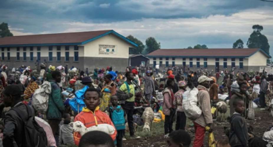 Many families displaced by the fighting have taken shelter at a school in Nyiragongo, north of Goma.  By Esdras TSONGO AFP