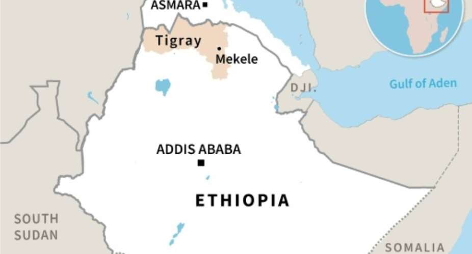 Map of Eritrea and Ethiopia locating Mekele in Tigray..  By Jonathan WALTER AFP