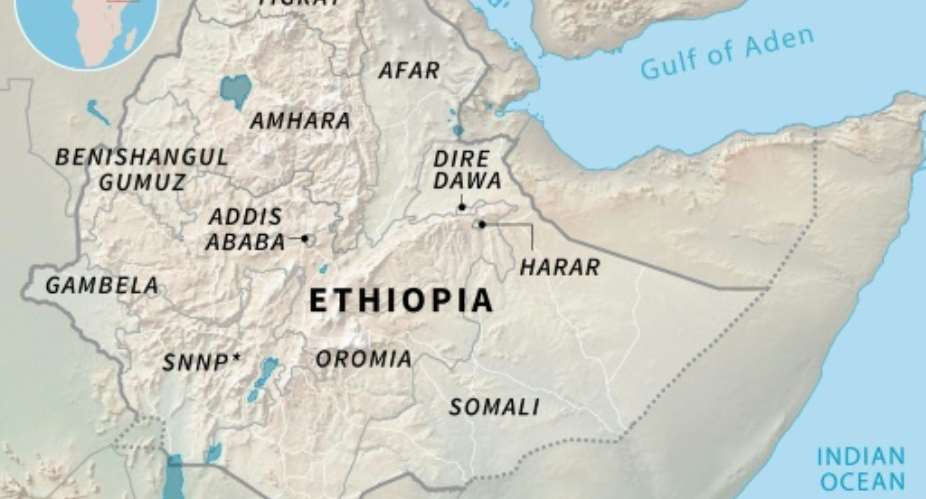 Map of Ethiopia's regions and administrative states.  By Simon MALFATTO AFP