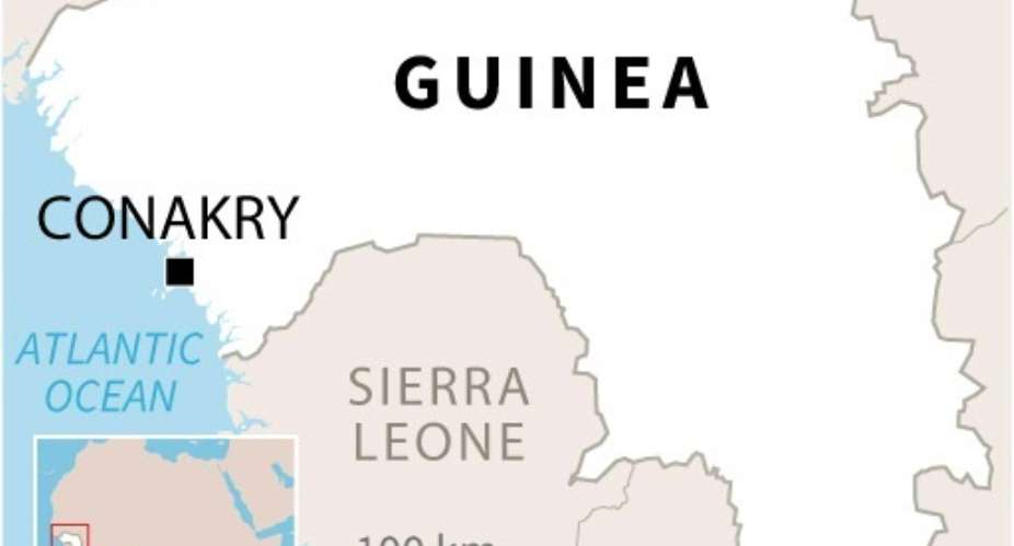 Map of Guinea locating the capital Conakry.  By Gillian HANDYSIDE, Kun TIAN (AFP)