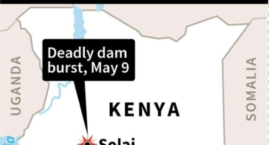 Map of Kenya showing where a dam has burst killing at least 27 people.  By AFP AFP