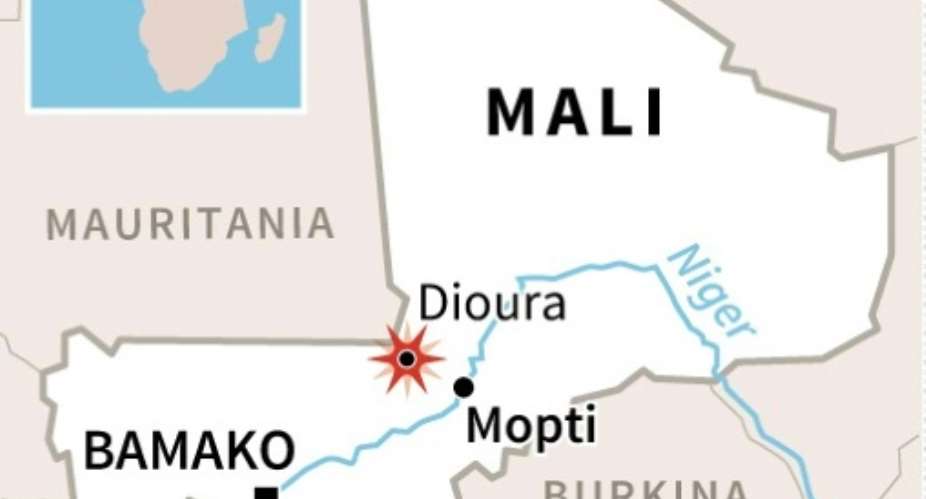 Map of Mali locating attack on Dioura army base in Mopti region.  By AFP (AFP)