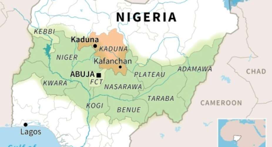 Map of Nigeria locating Kaduna state.  By Gillian HANDYSIDE AFP