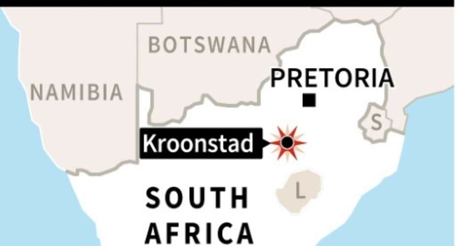 Map of South Africa locating Kroonstad, where a train collided with a truck.  By  GraphicsAFPFile