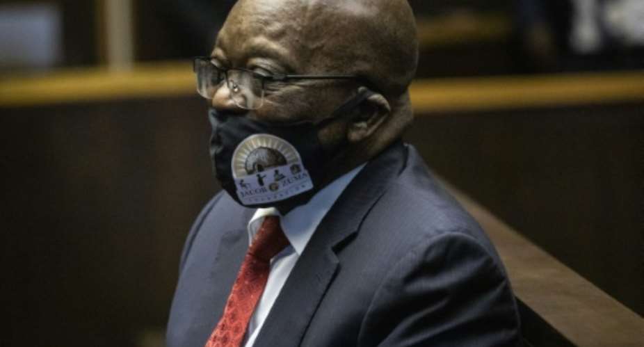 Masked: Zuma at Tuesday's hearing.  By KIM LUDBROOK POOLAFP