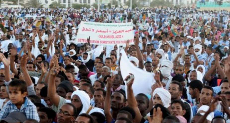 Supporters of Mauritanian political oppositionists take part in a demonstration.  By Mohamed Ould Elhadj (AFP/File)