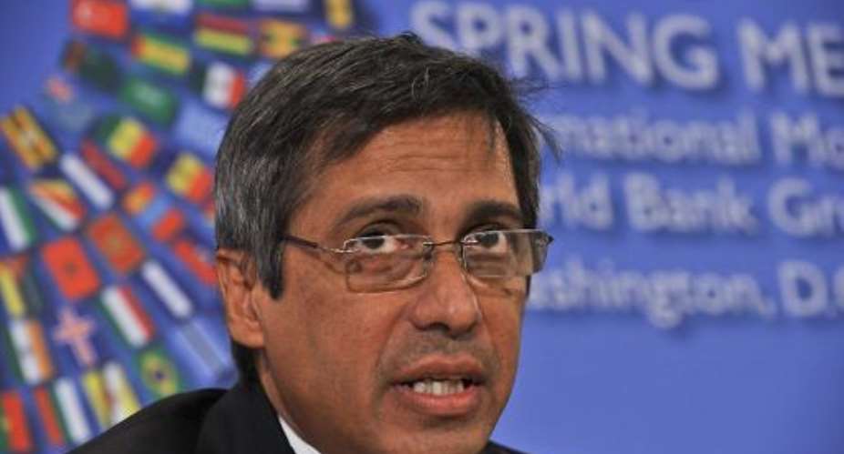 Mauritius Finance Minister Xavier-Luc Duval speaks at a press conference of African ministers at the IMFWorld Bank Annual Spring Meetings in Washington on April 21, 2012.  By Nicholas Kamm AFPFile
