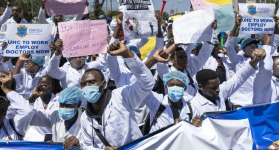 Medics have staged demonstrations to demand more pay and better conditions.  By Tony KARUMBA AFPFile