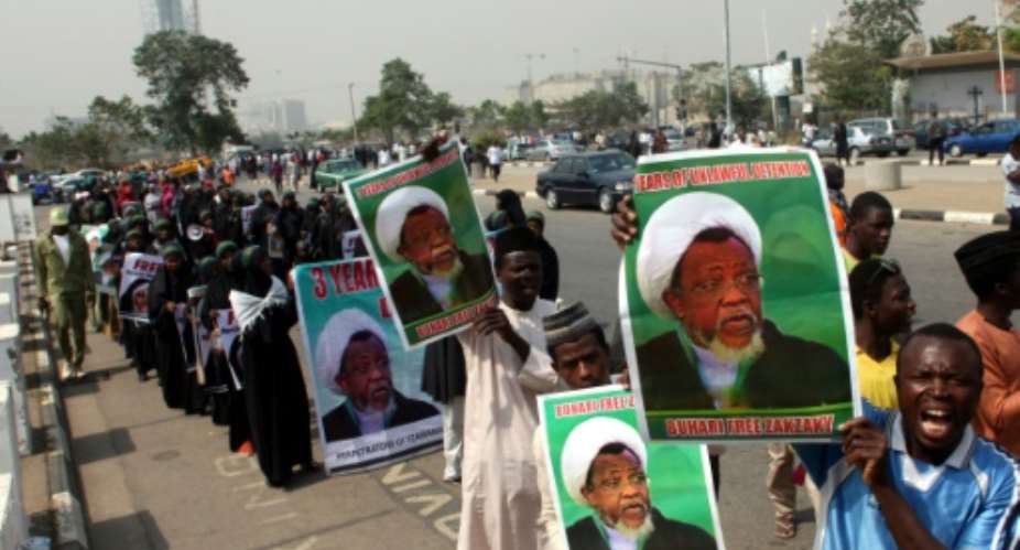 Members of Islamic Movement in Nigeria continue to hold unsanctioned demonstrations against the detention of their leader Ibrahim Zakzaky, in Abuja.  By SODIQ ADELAKUN AFPFile