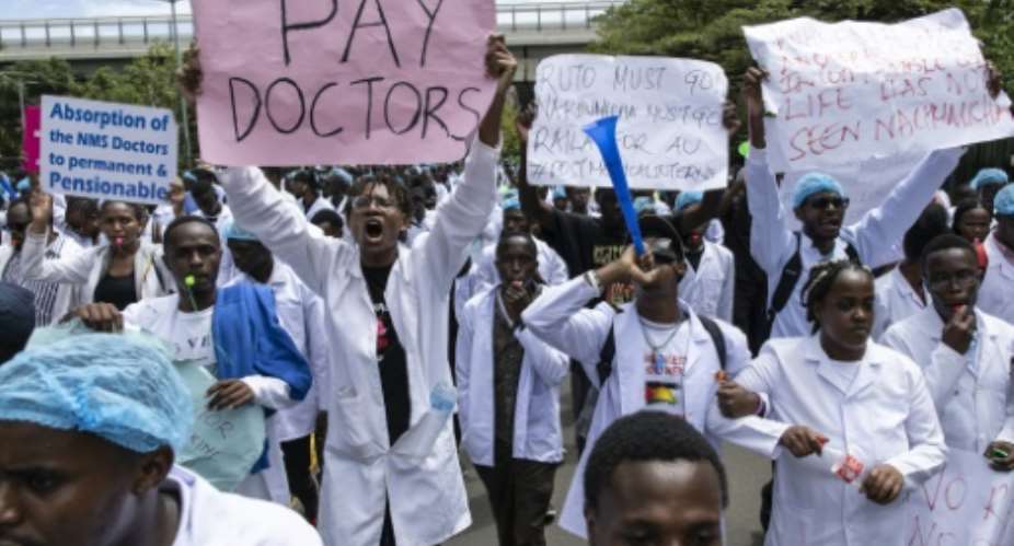 Members of the Kenya Medical Practitioners, Pharmacists and Dentists Union have been on strike since March 13.  By SIMON MAINA AFP