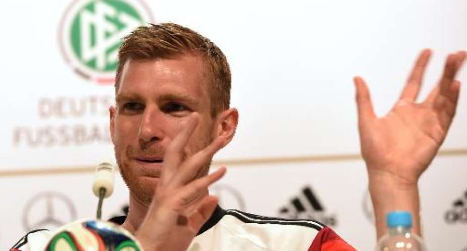 Germany's defender Per Mertesacker gives a press conference in Santo Andre on June 19, 2014 as part of the FIFA 2014 World Cup in Brazil.  By Patrik Stollarz AFPFile