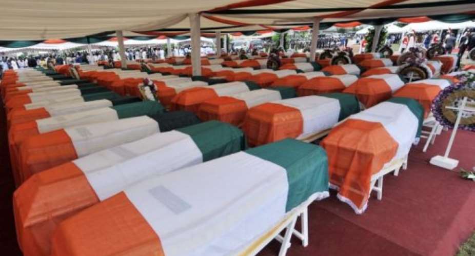Coffins of victims of the post-electoral crisis and armed conflict in Abidjan on October 13, 2011.  By Sia Kambou (AFP/File)