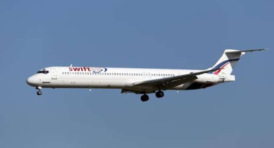 File picture taken on May 16, 2014 shows an MD-83 aircraft of Spanish company Swiftair -- similar to the one that has gone missing over Mali -- landing at Zaventem Airport in Brussels.  By Kevin Cleynhens AFPFile