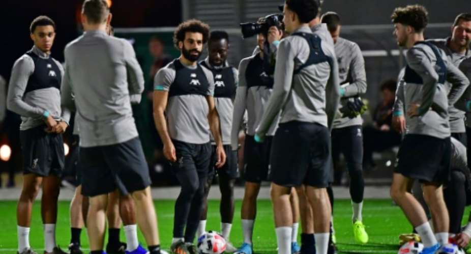 Mohamed Salah C at a Liverpool training session in Doha ahead of the FIFA Club World Cup.  By Giuseppe CACACE AFP