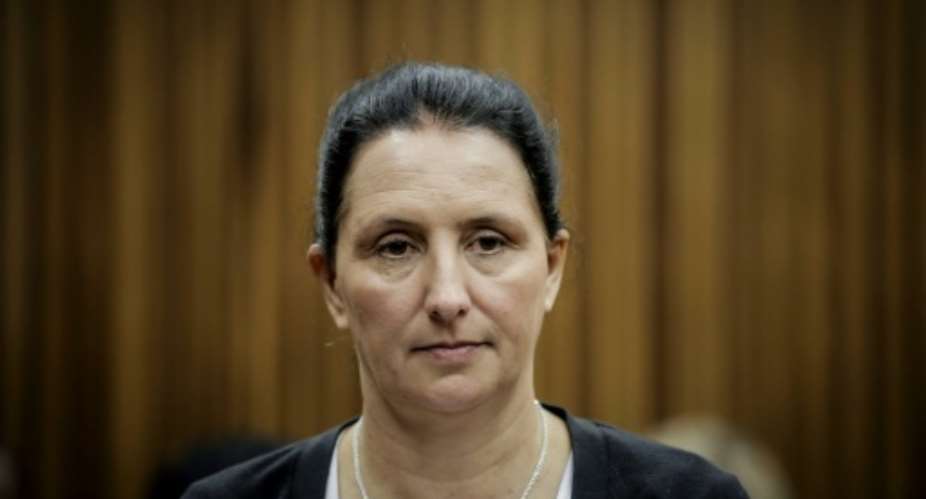 Momberg appeared at Randburg Magistrate's Court to file her appeal against convictions for racist insults.  By GULSHAN KHAN AFP