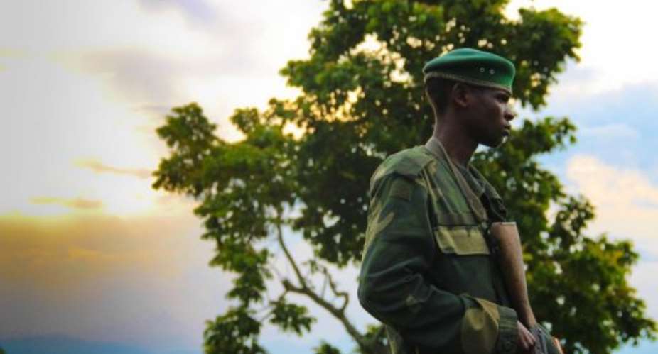An M23 soldier keeps watch. The mutineers are demanding the implementation of a March 2009 peace accord.  By Melanie Gouby (AFP/File)