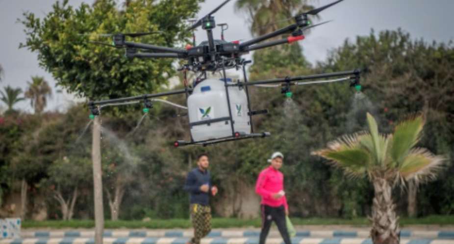 Morocco is trialling high tech solutions like disinfectant-spraying drones to help fight the new coronavirus.  By FADEL SENNA (AFP)