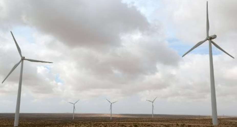 Wind turbines are seen at the Tarfaya wind farm in southwestern Morocco on May 14, 2013.  By Fadel Senna AFPFile