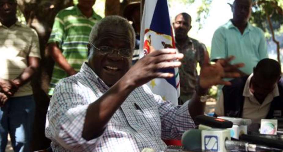 Mozambican opposition Renamo leader Afonso Dhlakama gives a press conference on April 10, 2013 in the Gorongosa mountains.  By Jinty Jackson AFPFile