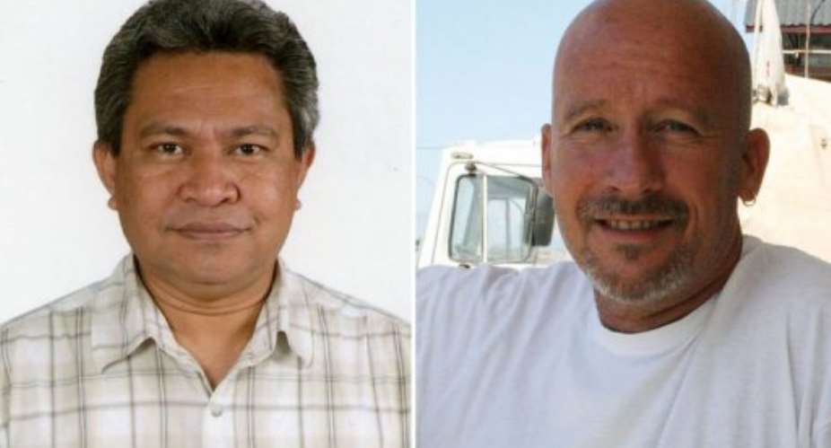 Indonesian aid worker Andrias Karel Keiluhu (L) and Philippe Havet (R).  By  (AFP/MSF)