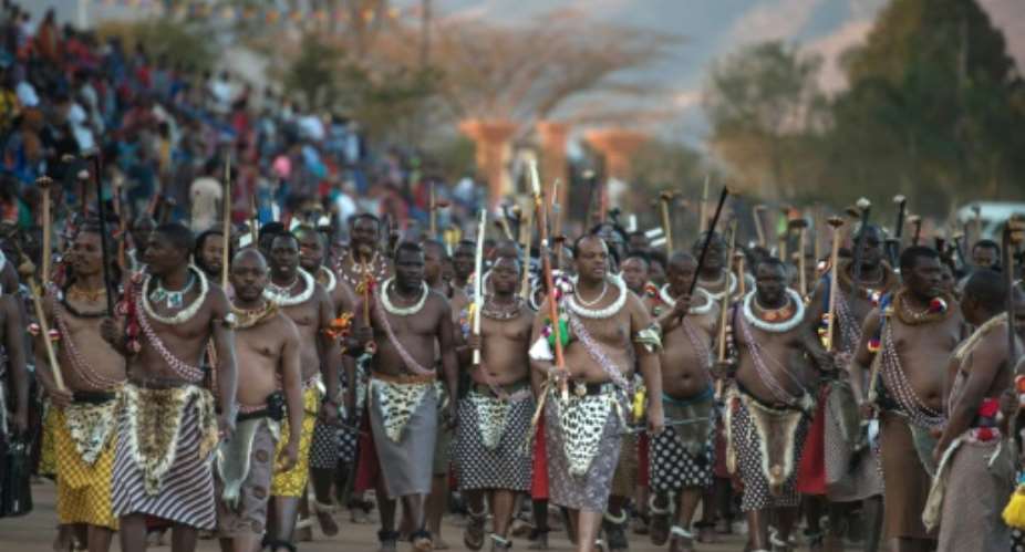 Mswati C has the right to choose a new wife one at the annual Reed Dance, when thousands of  virgins dance for him.  By MUJAHID SAFODIEN AFPFile