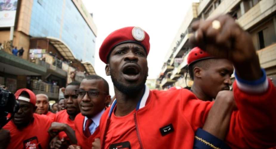 Musician-turned-politician Robert Kyagulanyi, also called Bobi Wine, took part in demonstrations last month against a controversial tax on social media.  By Isaac Kasamani AFP