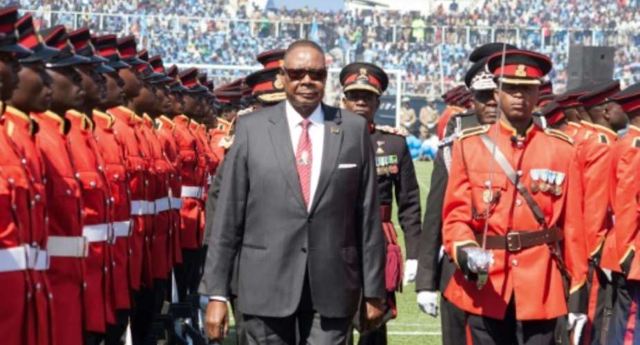 Mutharika at his inauguration last May -- his re-election has been annulled by the Constitutional Court because of voting irregularities.  By AMOS GUMULIRA AFP