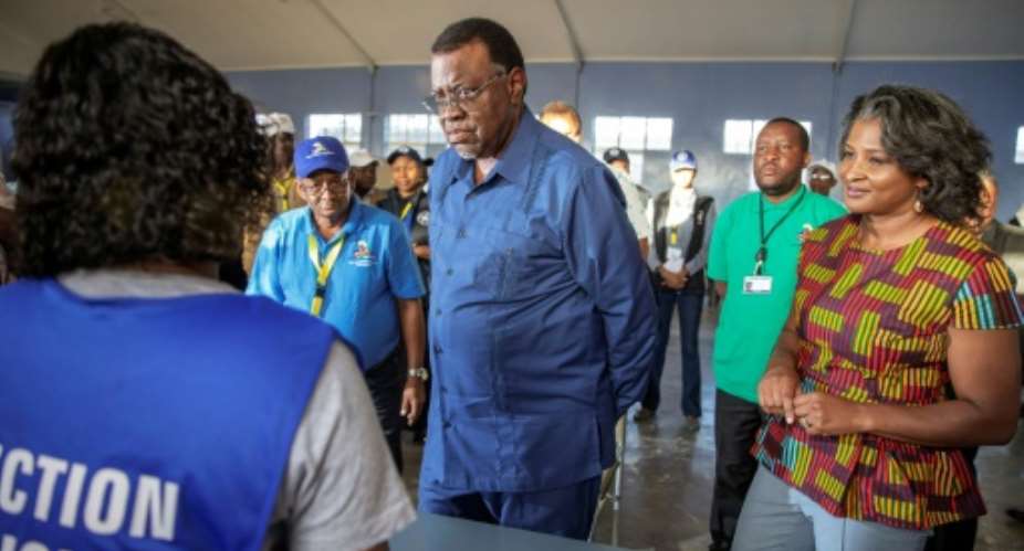 Namibia President Hage Geingob C admits to breaching his own lockdown rules.  By GIANLUIGI GUERCIA AFP