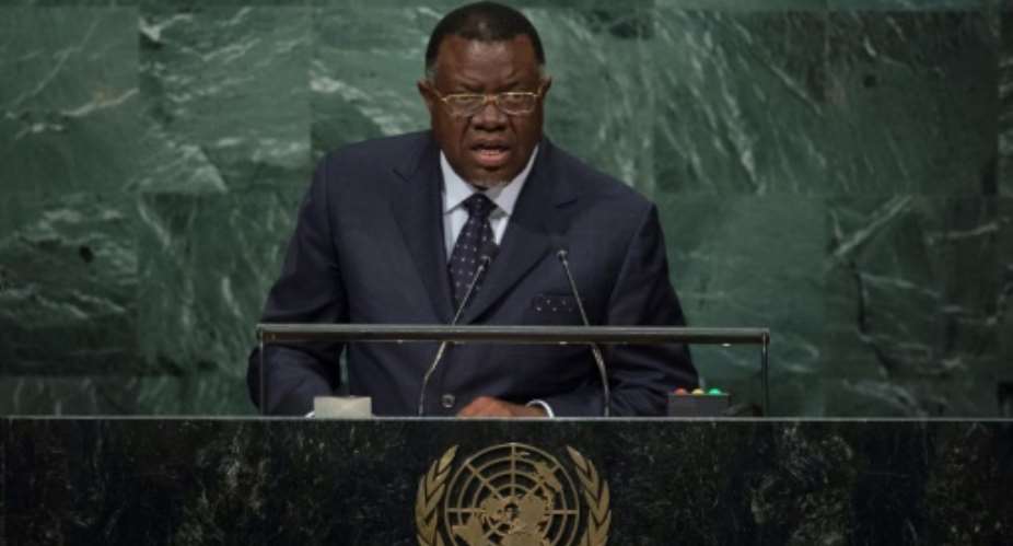 Namibian President Hage Geingob, pictured at the UN two years ago, said the West demands things of Africa they don't demand from other places.  By DON EMMERT AFPFile