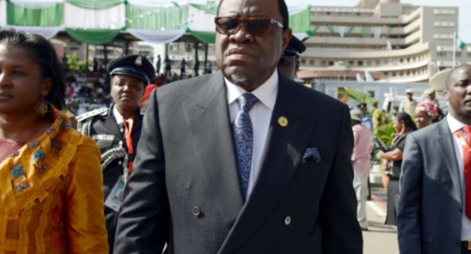 Namibian President Hage Geingob, pictured in 2015, dismissed Minister of Home Affairs Pendukeni Iivula-Ithana and Youth Affairs Minister Jerry Ekandjo.  By PIUS UTOMI EKPEI AFPFile