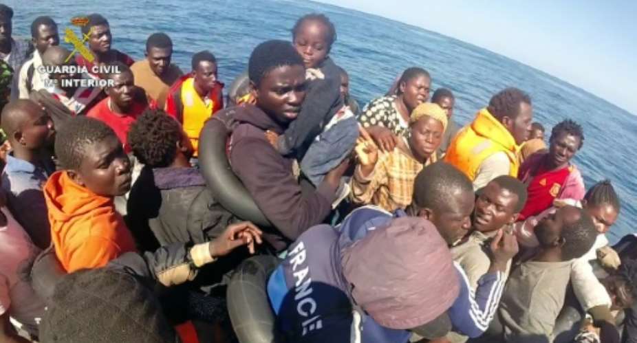 Spain's Guardia Civil rescues migrants close to Alboran island off Almeria on September 9, 2015.  By  Guardia CivilAFP