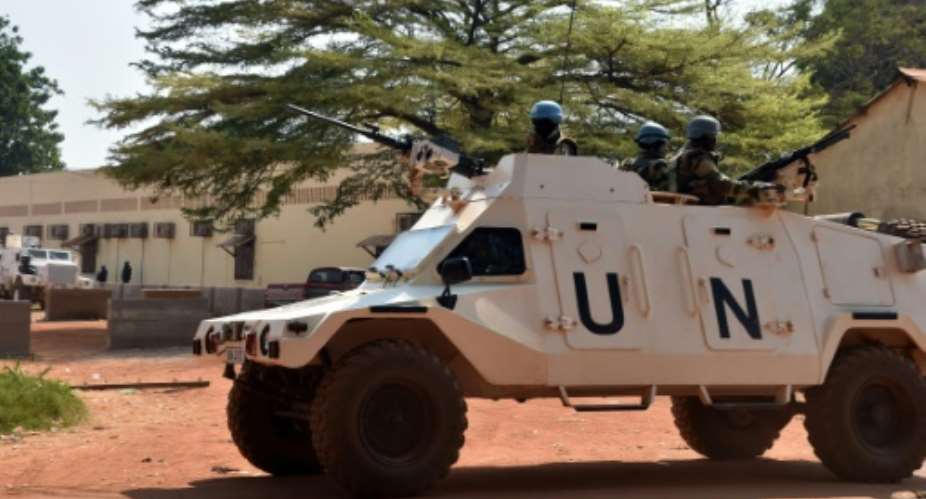 United Nations peacekeepers patrol on January 2, 2016 in Bangui.  By Issouf Sanogo AFPFile