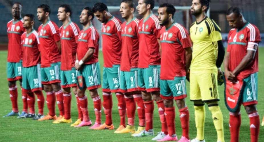 Morocco's national football team players pose for a photo ahead of their 2016 African Nations Championship qualifying match against Libya, in Rades Olympic Stadium outside Tunis, in October 2015.  By Fethi Belaid AFPFile