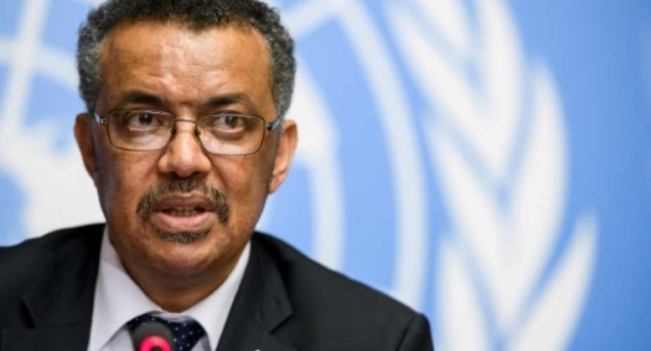 New World Health Organization head Tedros Adhanom holds a press conference a day after his election.  By Fabrice COFFRINI AFP