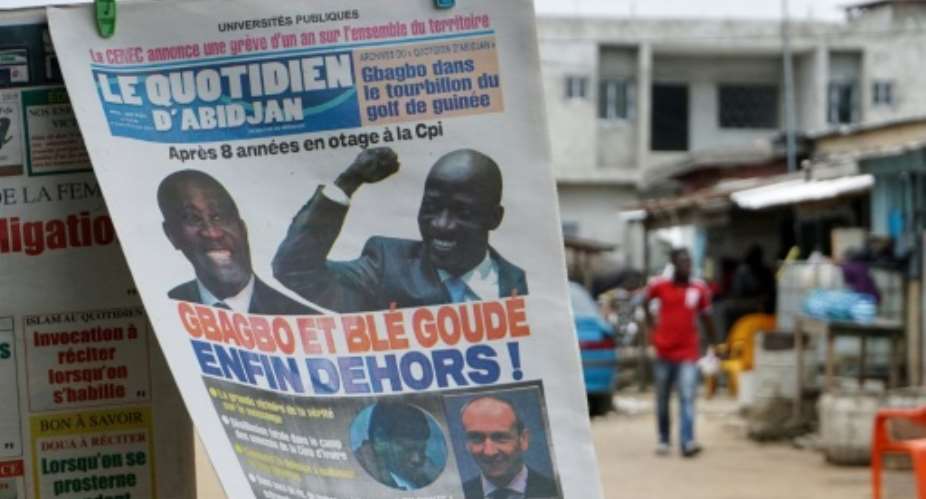Newspaper in Abidjan close to the FPI party founded by former president Laurent Gbagbo, reading Gbagbo and Ble Goude finally out! a day after the ICC freed Gbagbo and his aide Charles Ble Goude.  By ISSOUF SANOGO AFPFile