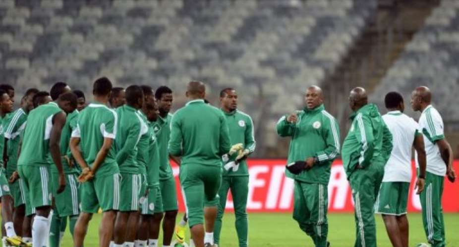 The Nigerian squad during a training session in Belo Horizonte, Brazil on June 16, 2013.  By Eitan Abramovich (AFP)