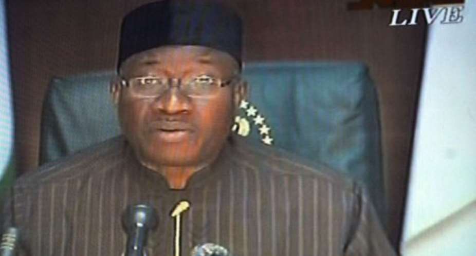 Nigerian President Goodluck Jonathan speaks during a nationwide live broadcast on the state television on May 14, 2013.  By Pius Utomi Ekpei (AFP)