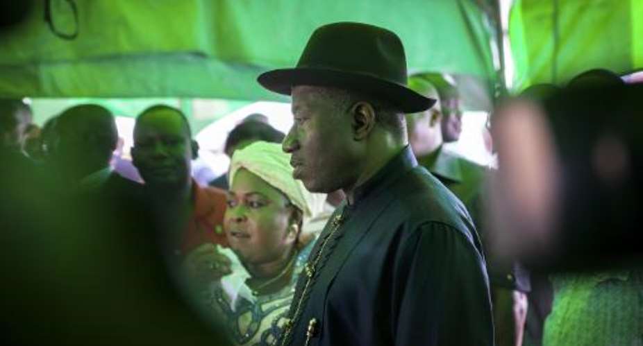 Incumbent Nigerian president Goodluck Jonathan in Otuoke on March 28, 2015.  By Florian Plaucheur AFPFile