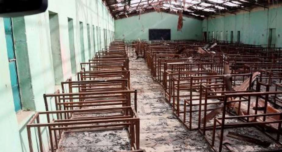 A view of the burnt-out classrooms of a school in Chibok, Northeastern Nigeria, from where Boko Haram fighters seized 276 teenagers on April 14, 2014.  By Sunday Aghaeze AFPFile