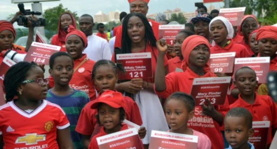 Children chant to mark 500 days since the abduction of Chibok schoolgirls by Boko Haram during a rally to call for their release in Abuja, on August 27, 2015.  By  AFP