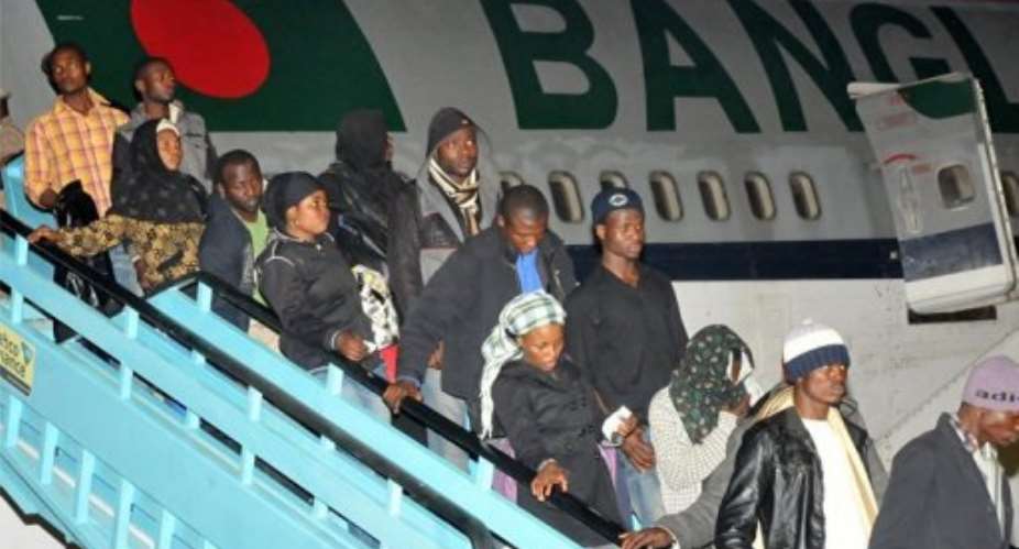 A batch of Nigerian citizens rescued from Libya arrives at Nnamdi Azikiwe international airport in Abuja in 201.  By  AFPFile