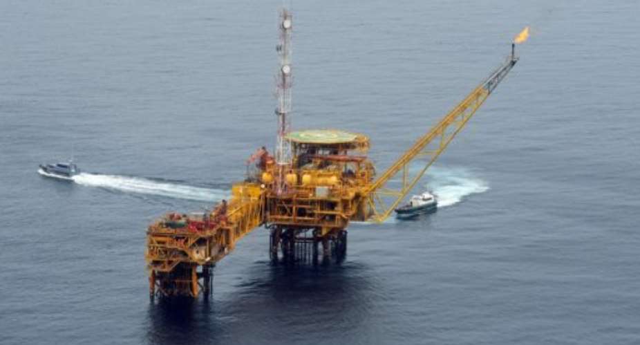 An aerial view of Total oil platform at Amenem in the Niger Delta in 2009.  By Pius Utomi Ekpei (AFP/File)