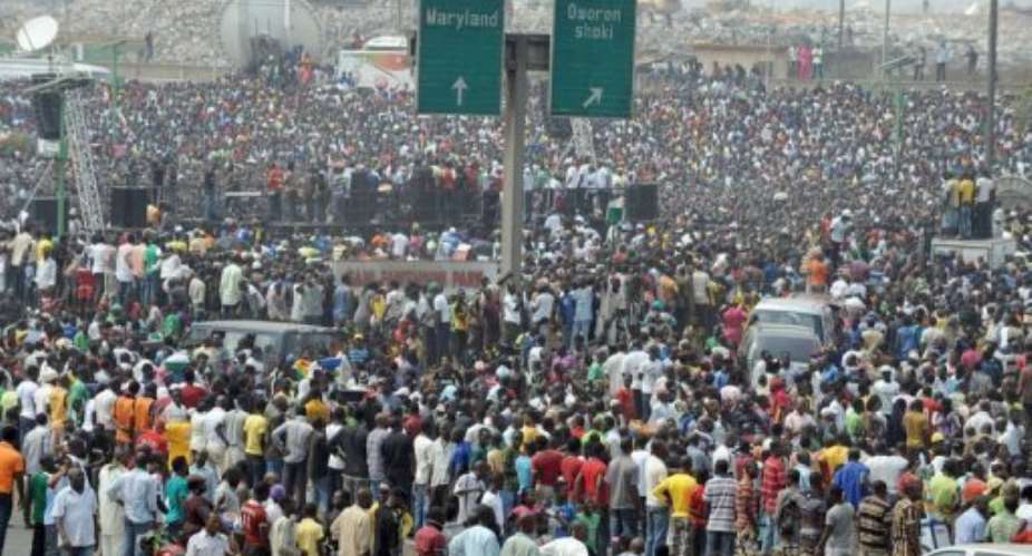 Nigerians gather during a protest against the scrapping of oil subsidy at Gani Fawehinmi Park.  By Pius Utomi Ekpei AFPFile