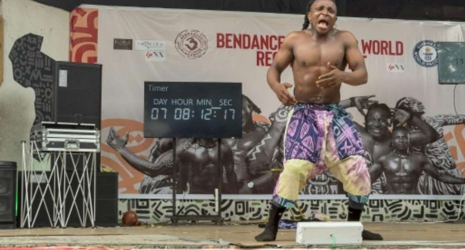 Nigerian dancer Benjamin Daniel Gabriel, 32, danced non-stop for seven days in a bid to break the record for the longest individual dance marathon.  By Tonye BAKARE (AFP)