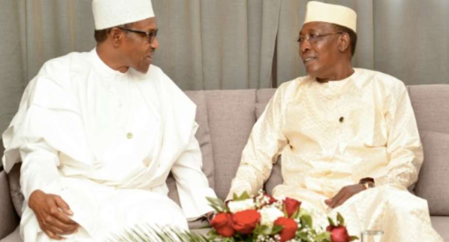 Nigerian President Muhammadu Buhari L and Chad's President Idriss Deby R often discussed border security.  By BRAHIM ADJI AFP