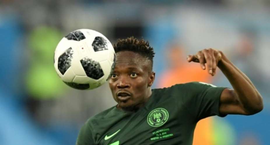 Nigeria's Ahmed Musa, pictured June 2018, opened the scoring after 15 minutes when his powerful shot from outside the box pinged off the crossbar before it hit the goalkeeper and bounced over the line.  By GABRIEL BOUYS AFPFile